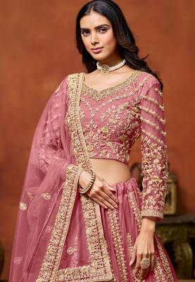 Magenta Net Hand Embroidery Semi Stitched Lehenga Choli Size Up To 42 2