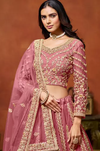Magenta Net Hand Embroidery Semi Stitched Lehenga Choli Size Up To 42