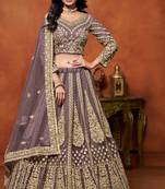 Lavender Net Hand Embroidery Semi Stitched Lehenga Choli Size Up To 42