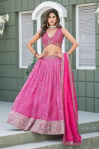 Pink  Art Silk Hand Embroidery Semi Stitched Lehenga Choli Size Up To 42