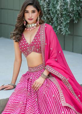Pink  Art Silk Hand Embroidery Semi Stitched Lehenga Choli Size Up To 42 2