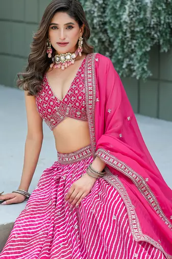 Pink  Art Silk Hand Embroidery Semi Stitched Lehenga Choli Size Up To 42