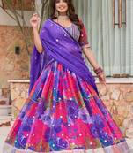 Purple Organza Mirror Work Semi Stitched Lehenga Choli Size Up To 42