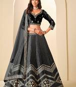 Black Velvet Zari Work Semi Stitched Lehenga Choli Size Up To 42