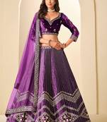 Purple Velvet Zari Work Semi Stitched Lehenga Choli Size Up To 42