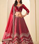 Red Velvet Zari Work Semi Stitched Lehenga Choli Size Up To 42