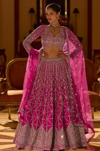 Pink Silk Mirror Work Free Size Lehenga Cholis Size Up To 42
