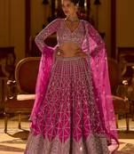 Pink Silk Mirror Work Free Size Lehenga Cholis Size Up To 42