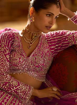 Pink Silk Mirror Work Free Size Lehenga Cholis Size Up To 42 2