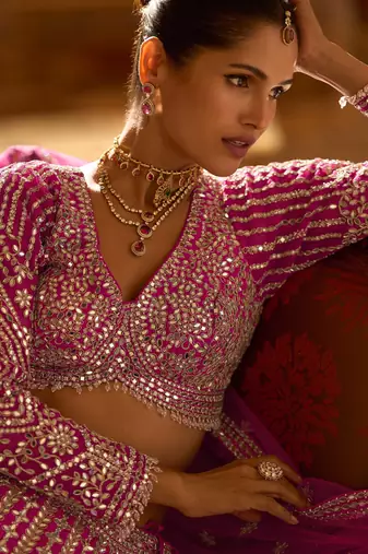 Pink Silk Mirror Work Free Size Lehenga Cholis Size Up To 42