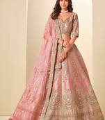 Pink Art Silk Zari Work Semi Stitched Lehenga Choli Size Up To 42