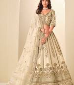 Beige Art Silk Zari Work Semi Stitched Lehenga Choli Size Up To 42