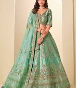 Sea Green Art Silk Zari Work Semi Stitched Lehenga Choli Size Up To 42
