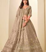 Brown Art Silk Zari Work Semi Stitched Lehenga Choli Size Up To 42