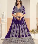 Purple Georgette Zari Work Semi Stitched Lehenga Choli Size Up To 42