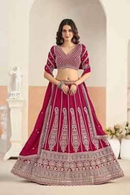 Pink Georgette Zari Work Semi Stitched Lehenga Choli Size Up To 42 1