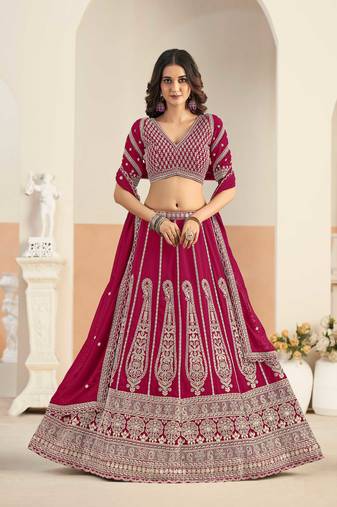 Pink Georgette Zari Work Semi Stitched Lehenga Choli Size Up To 42