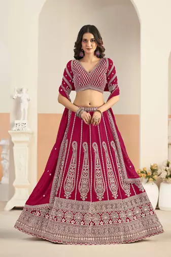 Pink Georgette Zari Work Semi Stitched Lehenga Choli Size Up To 42