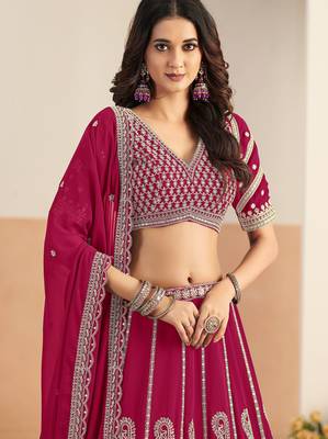 Pink Georgette Zari Work Semi Stitched Lehenga Choli Size Up To 42 2
