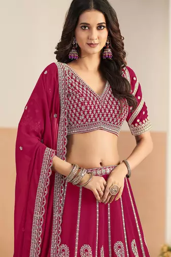 Pink Georgette Zari Work Semi Stitched Lehenga Choli Size Up To 42