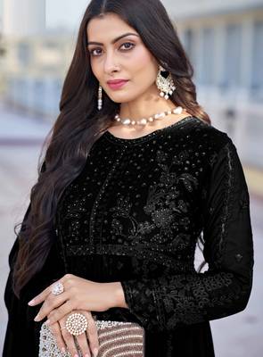 Black georgette sequins work semi stitched salwar suits suits size up to 42 2