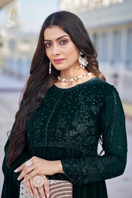 Green georgette sequins work semi stitched salwar suits suits size up to 42 2
