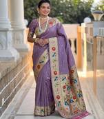 Lavender faux banarasi silk saree with paithani rich weaved pallu and blouse