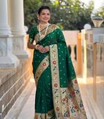 Green  faux banarasi silk saree with paithani rich weaved pallu and blouse