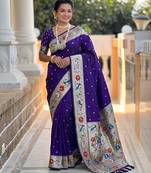 Violet faux banarasi silk saree with paithani rich weaved pallu and blouse
