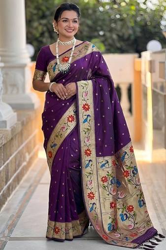 Wine  faux banarasi silk saree with paithani rich weaved pallu and blouse