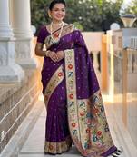 Wine faux banarasi silk saree with paithani rich weaved pallu and blouse