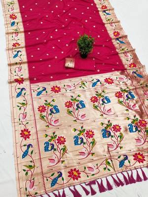 Pink faux banarasi silk saree with paithani rich weaved pallu and blouse 3