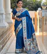 Teal blue  faux banarasi silk saree with paithani rich weaved pallu and blouse