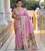Baby pink faux banarasi silk saree with paithani rich weaved pallu and blouse