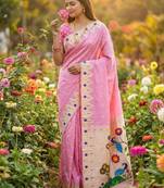 Baby pink faux banarasi silk saree with paithani rich weaved pallu and blouse
