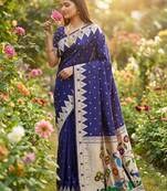 Violet  faux banarasi silk saree with paithani rich weaved pallu and blouse