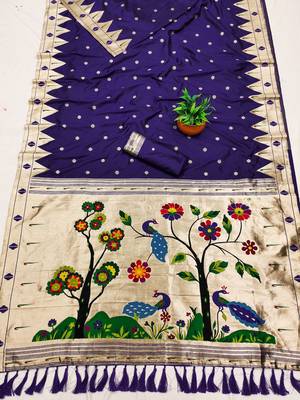 Violet faux banarasi silk saree with paithani rich weaved pallu and blouse 2