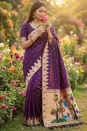 Wine  faux banarasi silk saree with paithani rich weaved pallu and blouse