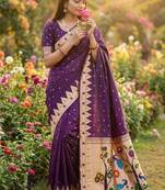 Wine  faux banarasi silk saree with paithani rich weaved pallu and blouse