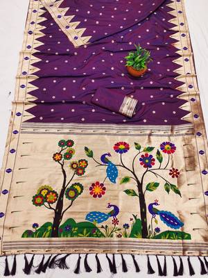 Wine faux banarasi silk saree with paithani rich weaved pallu and blouse 2