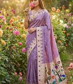 Lavender faux banarasi silk saree with paithani rich weaved pallu and blouse