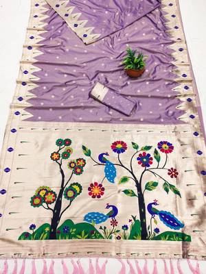 Lavender faux banarasi silk saree with paithani rich weaved pallu and blouse 2