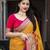 Yellow soft silk saree with unstitched blouse piece