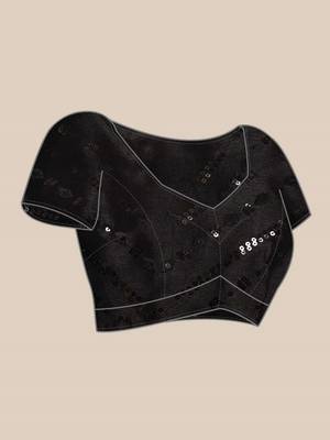 Black net embroidery work saree with unstitched blouse piece 5