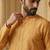 yellow silk blend printed straight kurta for men