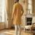 yellow silk blend printed straight kurta for men