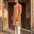 men’s peach viscose rayon embroidered straight kurta