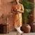 men’s yellow silk blend multicolor printed straight kurta