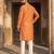 men’s peach viscose rayon embroidered straight kurta