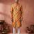 men’s yellow silk blend multicolor printed straight kurta